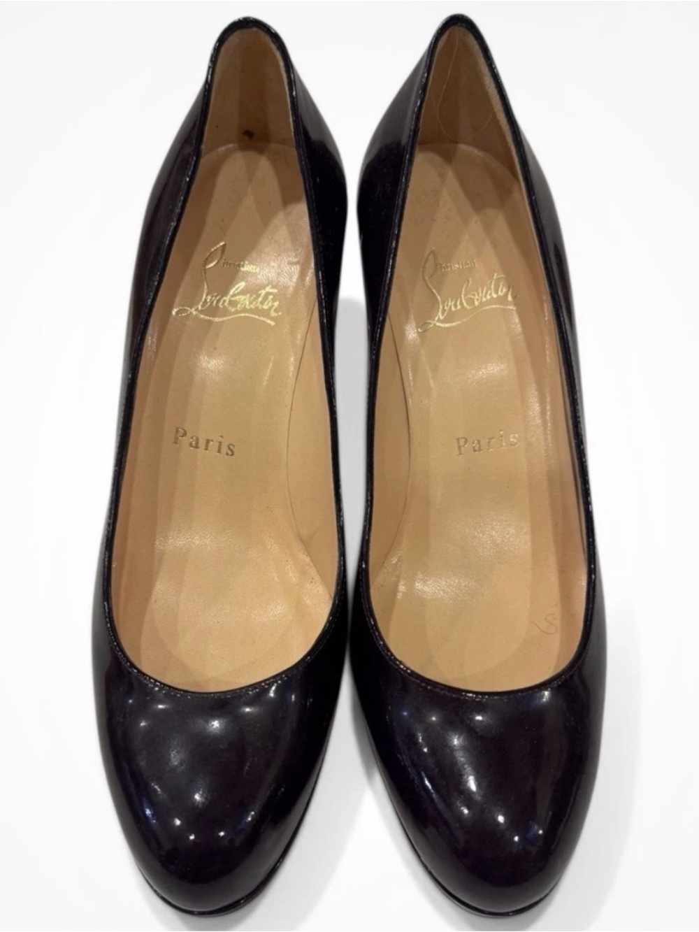 Authentic Christian Louboutin Black Patent Round-Toe Pumps